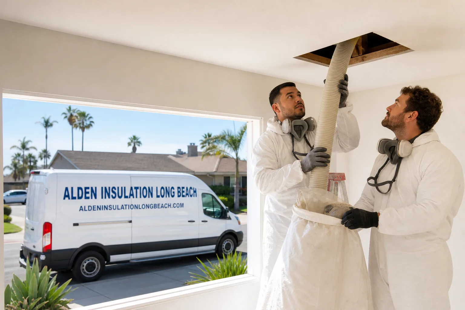 Alden Insulation Long Beach insulation service vehicle and crew in Long Beach, CA